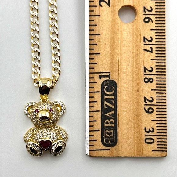 18K Gold Plated over 925 Sterling Silver Teddy Bear With Heart Pendant Necklace - Picture 4 of 9
